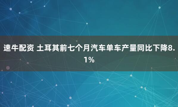 速牛配资 土耳其前七个月汽车单车产量同比下降8.1%